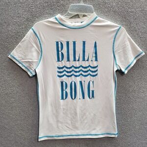 Billabong Boys T-Shirt Large White Logo Swim Rash Guard‎ Short Sleeve Tee